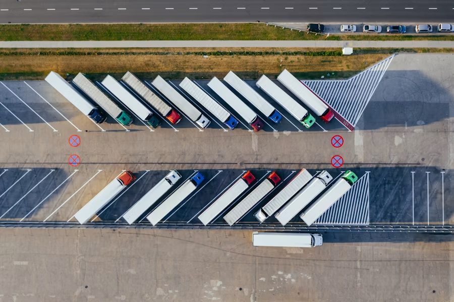 Truck fleet at a Collin County distribution yard